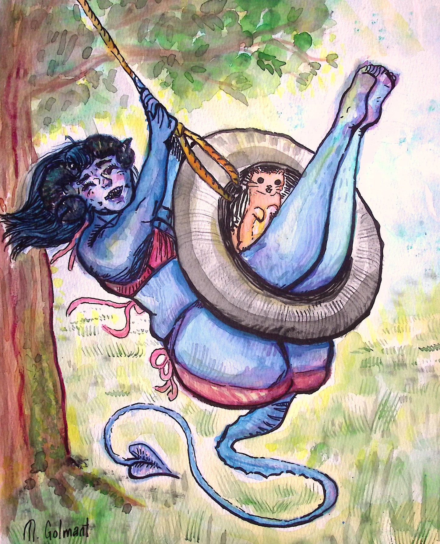 Original painting, Jester in Springtime Pin-Up