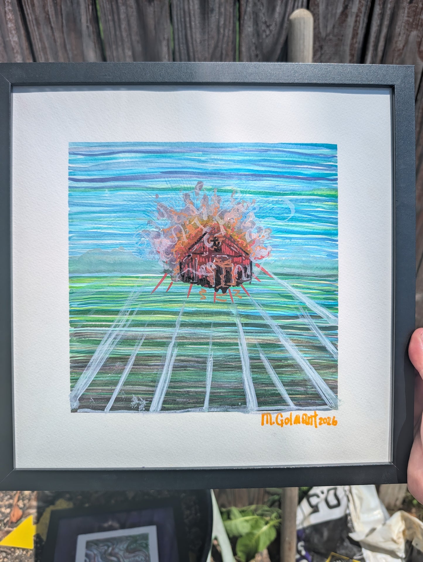 Burning Hayloft Mixed Media Painting